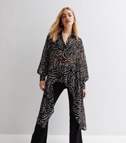 New Look Black Zebra Print Chiffon Split Detail Shirt
